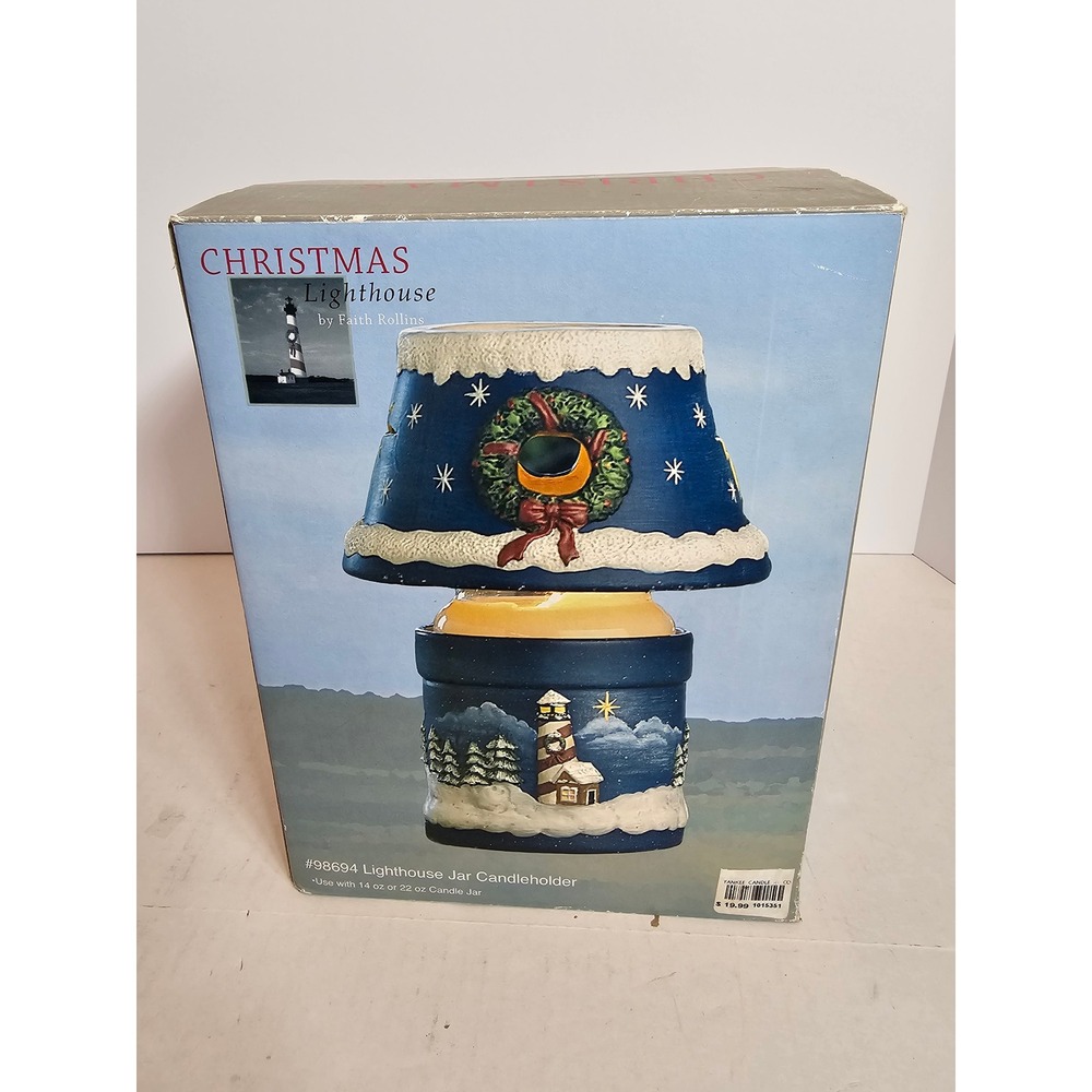 Yankee Candle Christmas Lighthouse Candle Holder Faith Rollins 98694 Blue 2pc